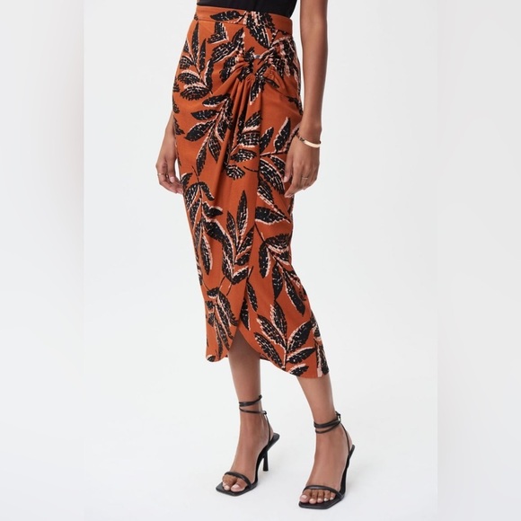 Joseph Ribkoff Rust Tropical Midi Skirt